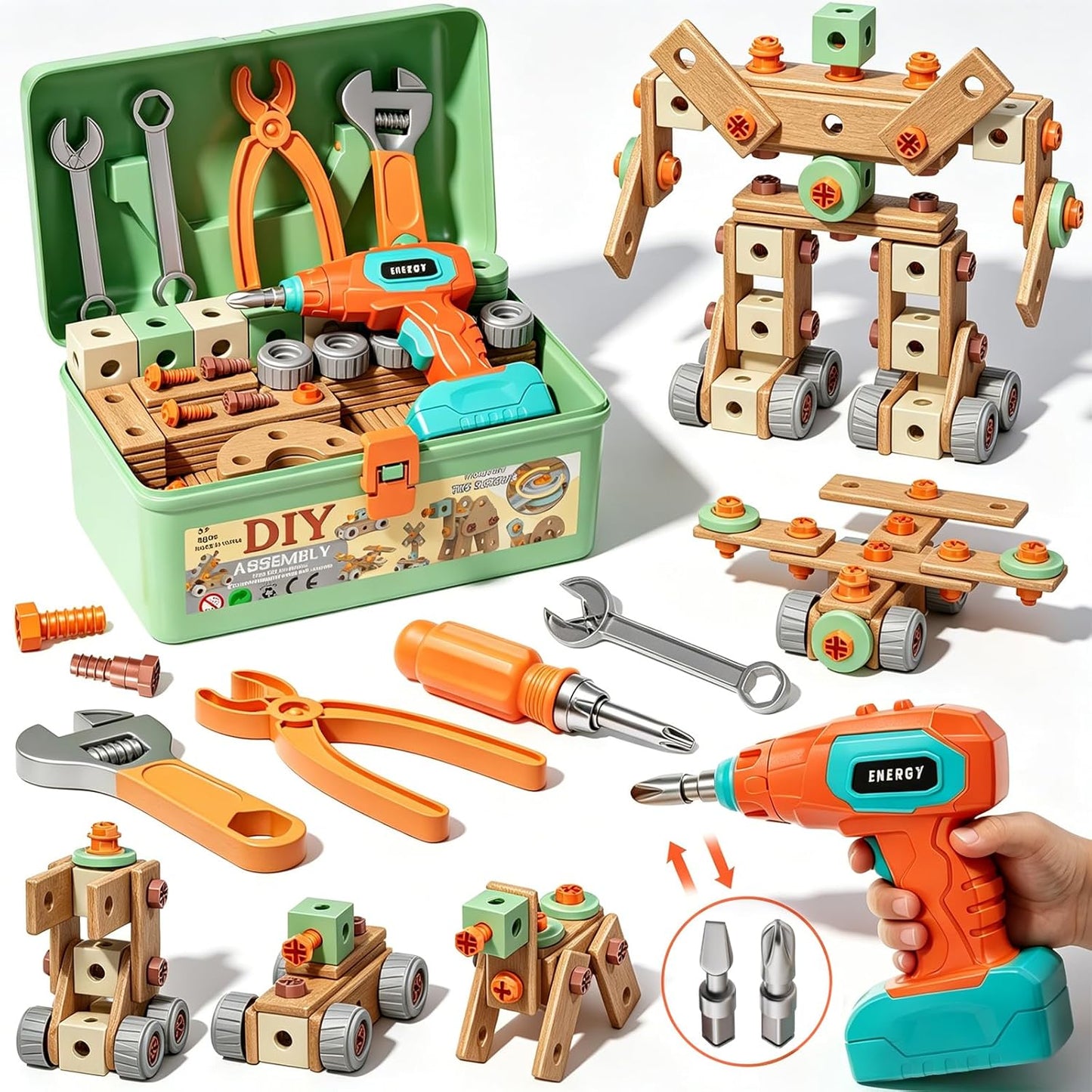CUTE STONE Juego de herramientas para niños 158PCS con taladro de j...