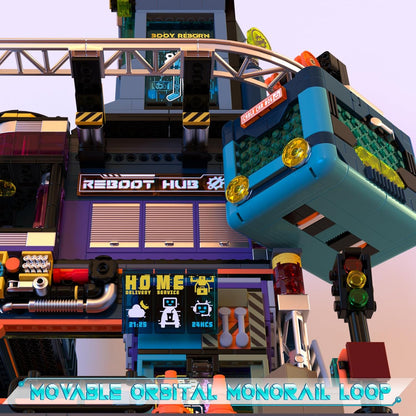Cyber-Punk Mansion - Juego de bloques de construcción, 2098 piezas de neón para reparación de automóviles con automóvil deportivo de ciencia ficción, colección modular de vista de calle Cyber-Punk