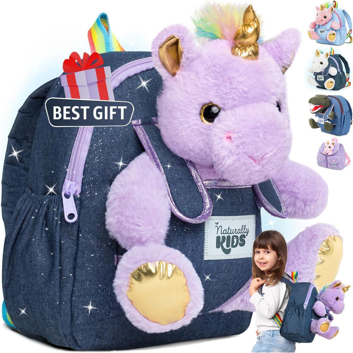 Mochila para niños pequeños Naturally KIDS con. Juguete de peluche...