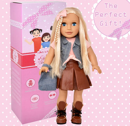 Gift Boutique Muñeca de niña de 18 pulgadas, muñeca de moda con cab...