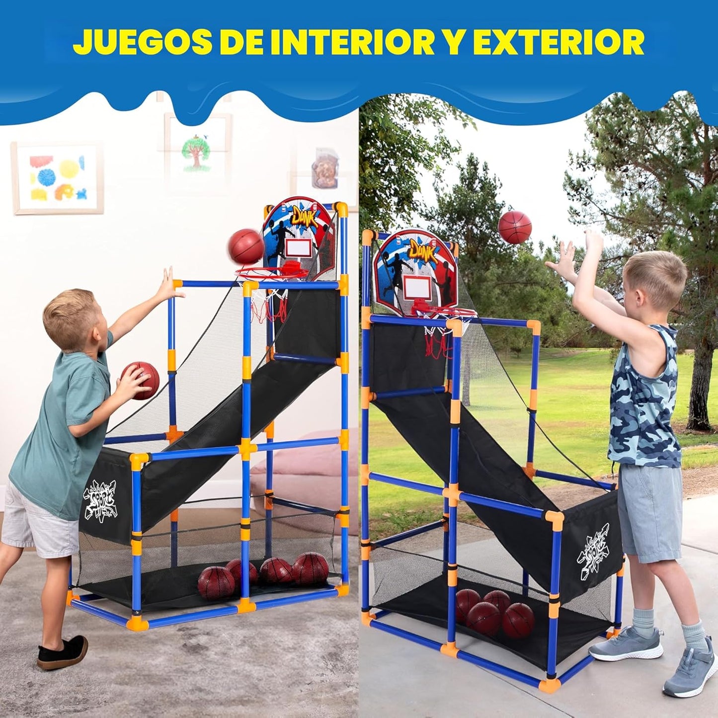 JOYIN Juego de baloncesto arcade con 4 pelotas y aro para niños de...