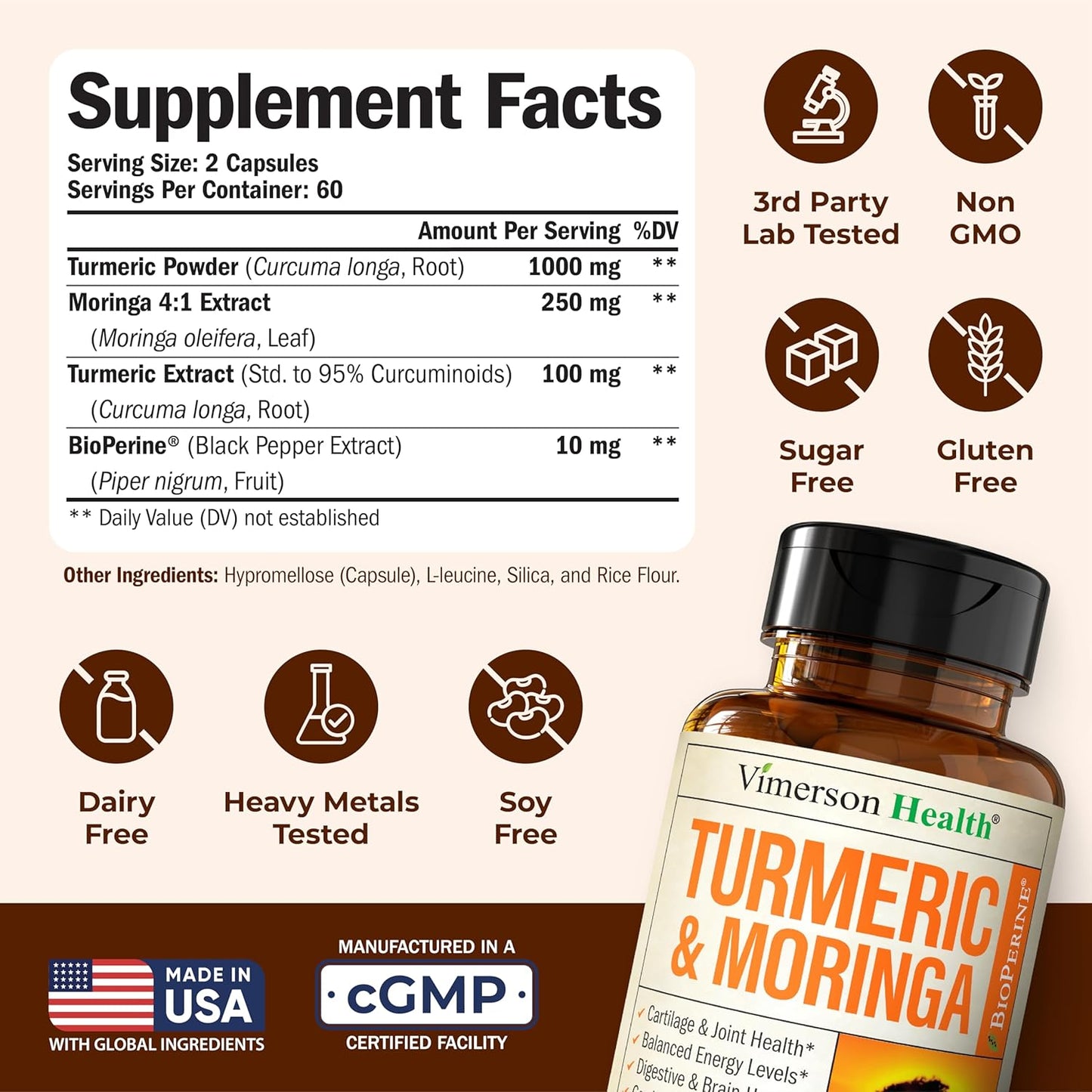 Moringa Turmeric Curcumin Supplement for Joint Health, Gut Health,...