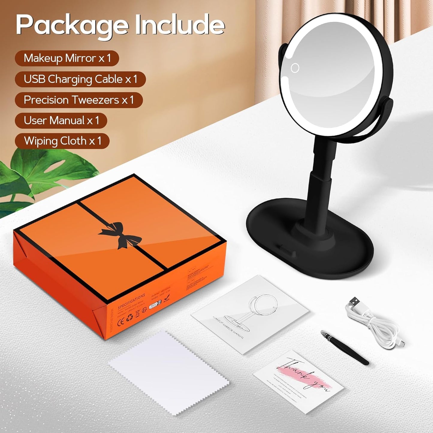 B Beauty Planet Espejo de maquillaje con luces, espejo de aumento i...