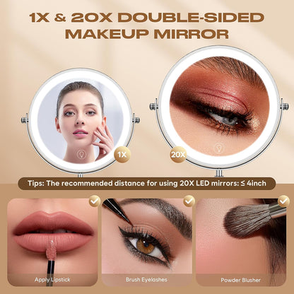 Espejo de Maquillaje con Luces, Espejo de Tocador con Rotación 360°...