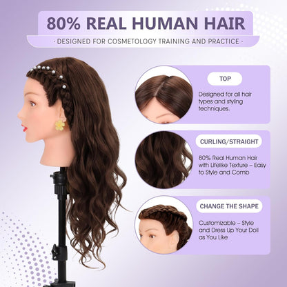 Cabeza de maniquí de cabello humano 80% cabello real, cabeza de man...