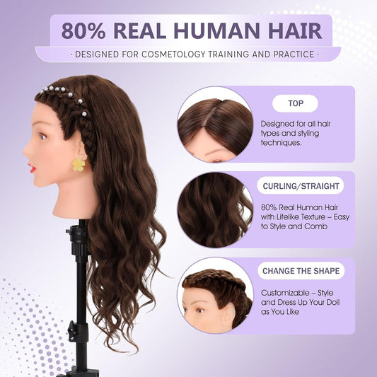 Cabeza de maniquí de cabello humano 80% cabello real, cabeza de man...