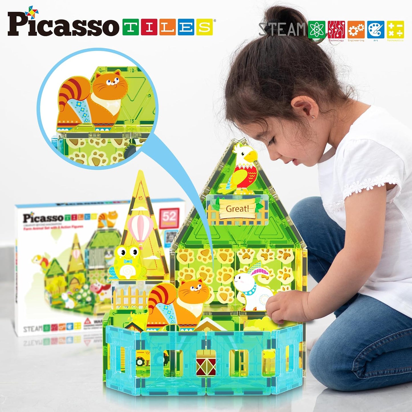 PicassoTiles Juego de Construcción de Azulejos Magnéticos de Animal...