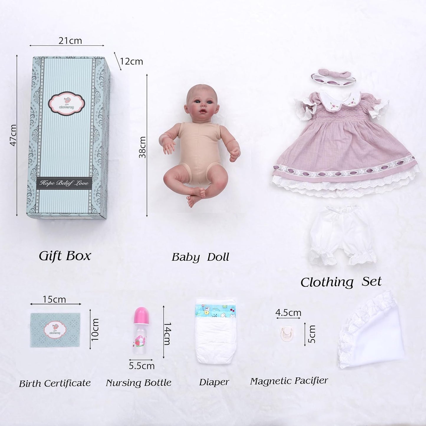 Cloveray Muñeca de bebé Reborn realista de vinilo y tela de 20 pulg...