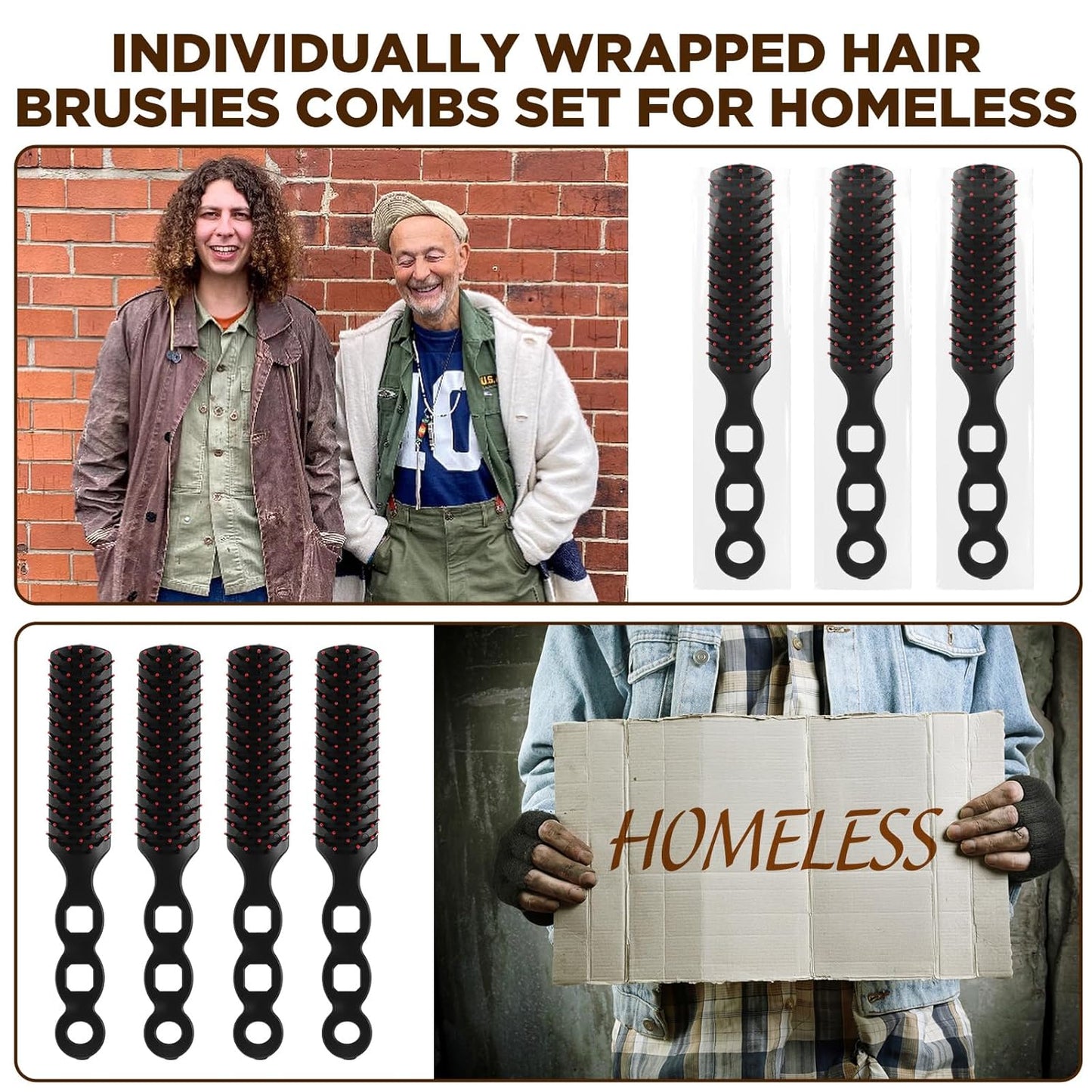 110 cepillos de pelo a granel para personas sin hogar, cepillo de pelo para cabello rizado, cepillo desenredante con cerdas de nailon, envuelto individualmente, adecuado para hombres y mujeres, hotel
