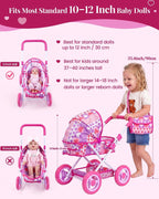 BABESIDE Juego de cochecito de muñeca de bebé con muñeca de 12 pulg...
