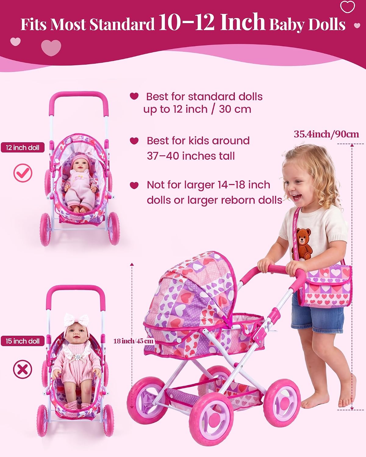 BABESIDE Juego de cochecito de muñeca de bebé con muñeca de 12 pulg...