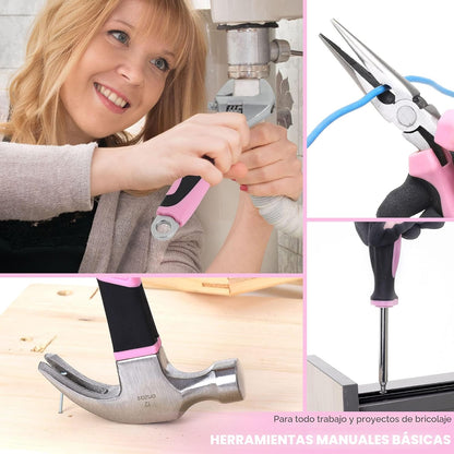 FASTPRO Juego de herramientas rosa, 220 piezas Lady's Home Repa...