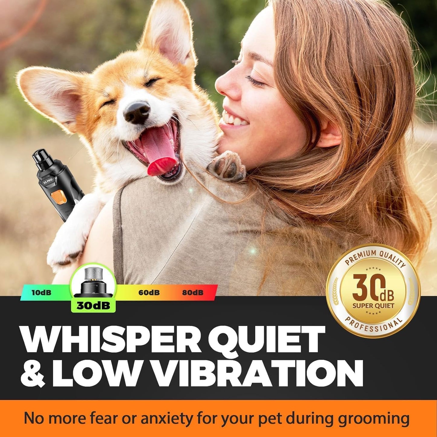Whisper - Molinillo de uñas silencioso para perros, seguro y sin es...