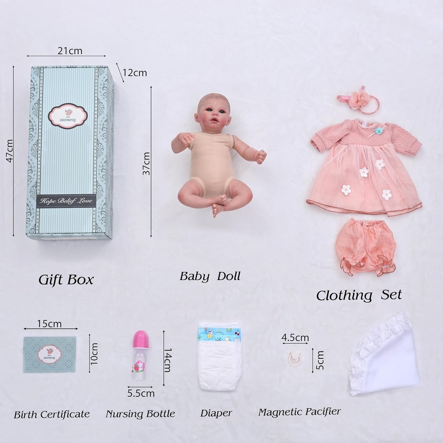 Cloveray Muñeca de bebé Reborn realista de vinilo y tela de 20 pulg...