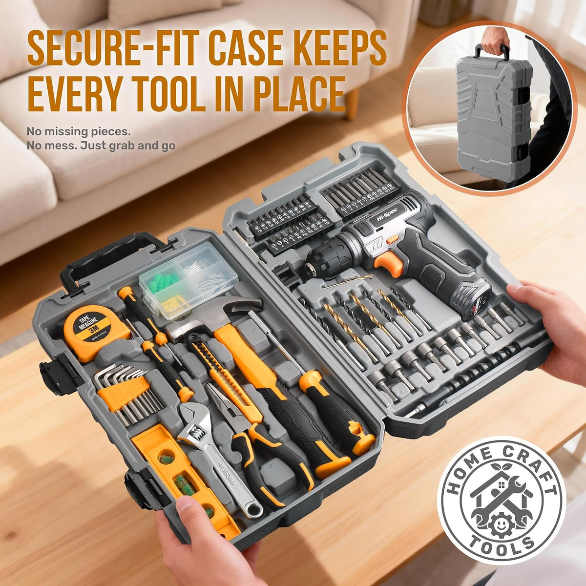 Hi-Spec Kit de herramientas con taladro inalámbrico de 8 V con caja...