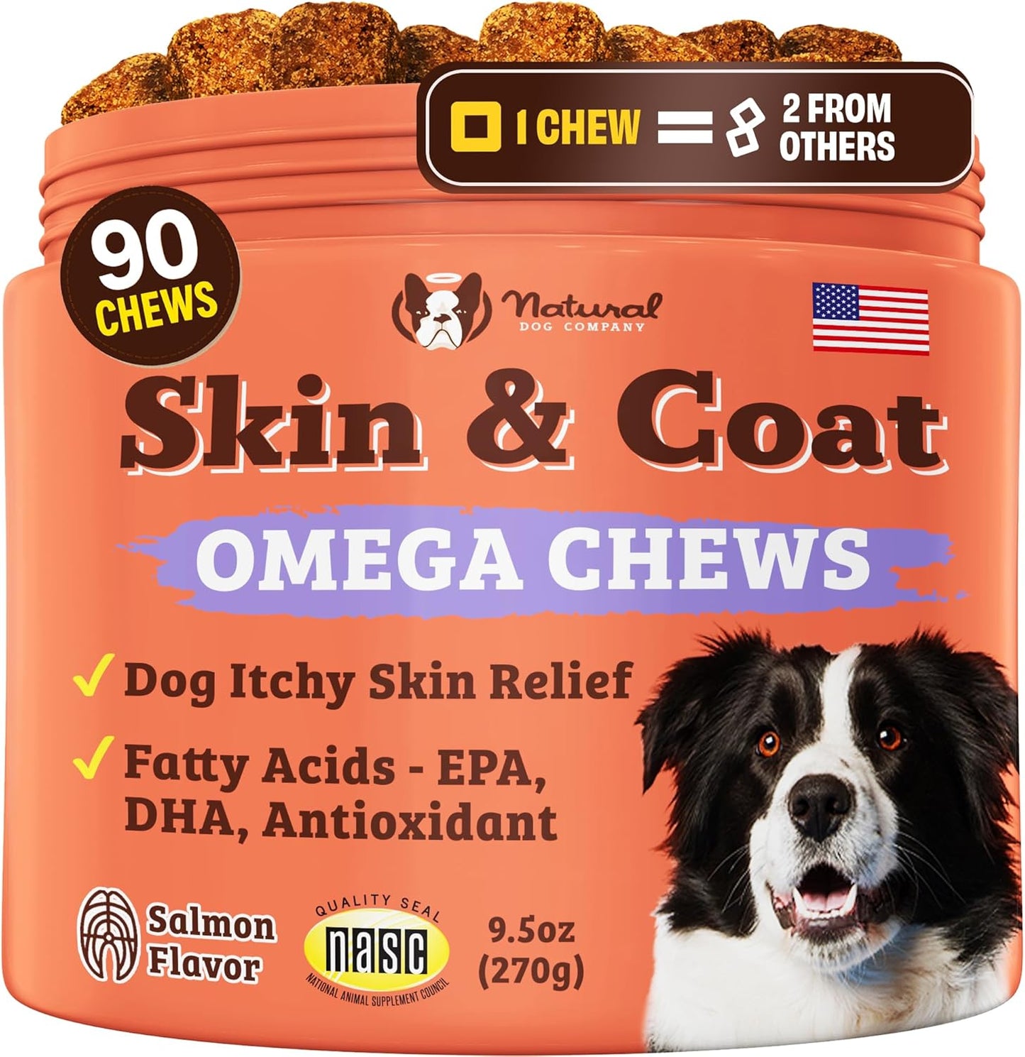 Natural Dog Company Masticables para la piel y el pelaje, sabor a s...