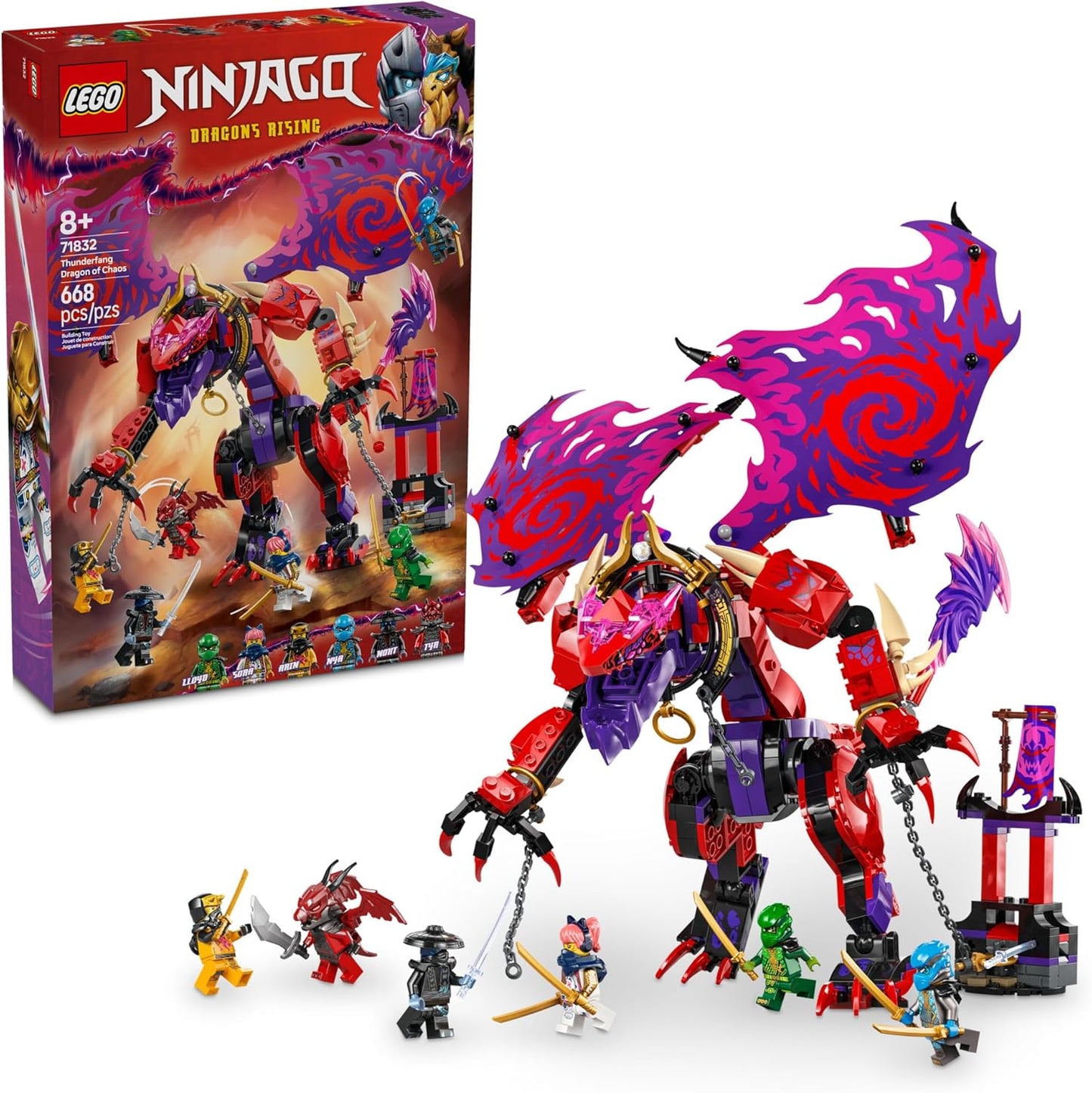LEGO NINJAGO Thunderfang Dragón del Caos Juguete de construcción para niños a partir de 8 años – Juego de Dragón Rising con 6 minifiguras y figura de dragón articulable – Idea de regalo de cumpleaños