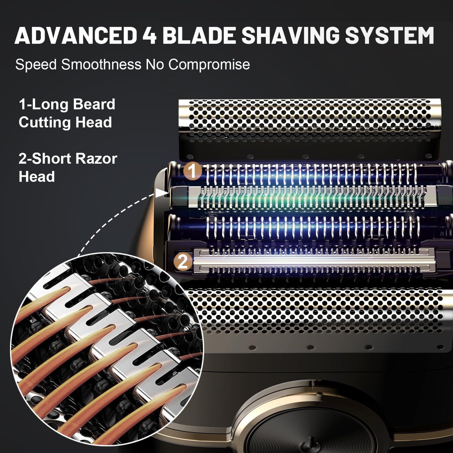 Afeitadoras eléctricas de aluminio para hombres: Mini maquinilla de afeitar eléctrica con 4 cuchillas flotantes y pantalla LED grande - Afeitadora de aluminio para hombres con 2 engranajes ajustables