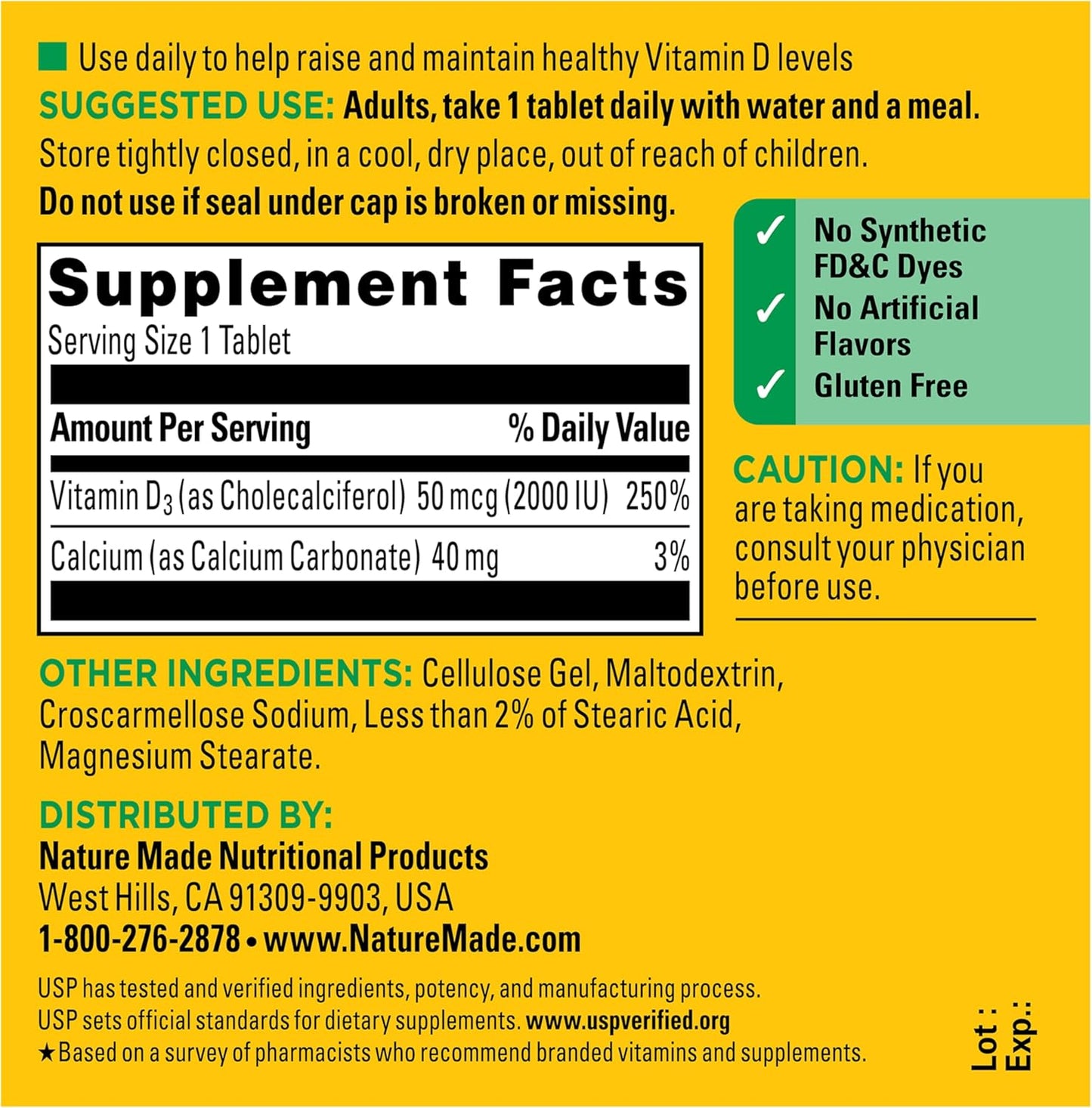 Nature Made Vitamina D3 2000 UI (50 mcg), suplemento de vitamina D...