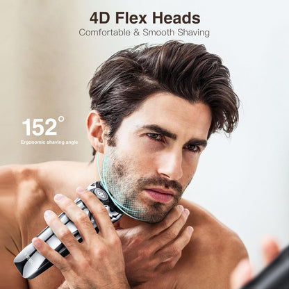 Maquinilla de afeitar eléctrica para hombres, afeitadora de larga duración de 90 minutos con cabezal flotante 4D y pantalla LCD, ultra suave para pieles sensibles, IPX6 impermeable, carga rápida USB-C, con estuche de viaje, regalo ideal