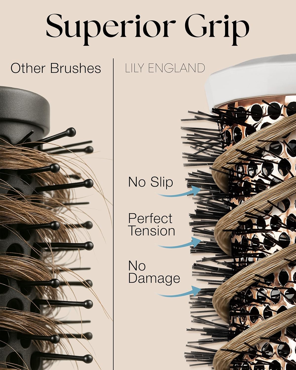 Lily England Juego de Cepillos Redondos para el Cabello, Kit Profesional de Secado con Secador de 4 Piezas con 3 Cepillos Redondos y Peine para Peinado, Juegos de Regalos de Belleza para Mujeres
