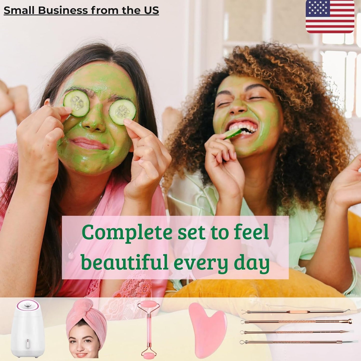 Vaporizador facial, juego completo de spa en casa \u2013 Rodillo de...