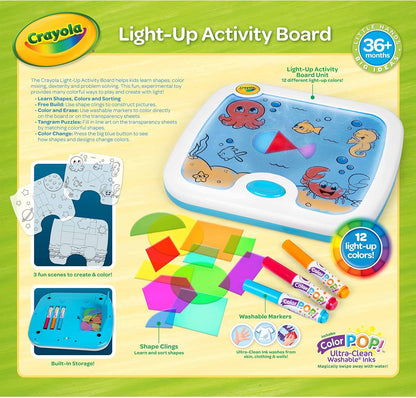 Crayola Tablero de actividades iluminado, juguete sensorial para niños pequeños y niños, caja de luz, tablero para colorear iluminado, juguete educativo, regalo para niños pequeños, a partir de 1 año