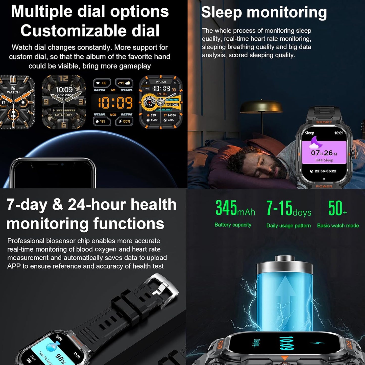 UYRGT Reloj inteligente militar con auriculares para hombres y muje...