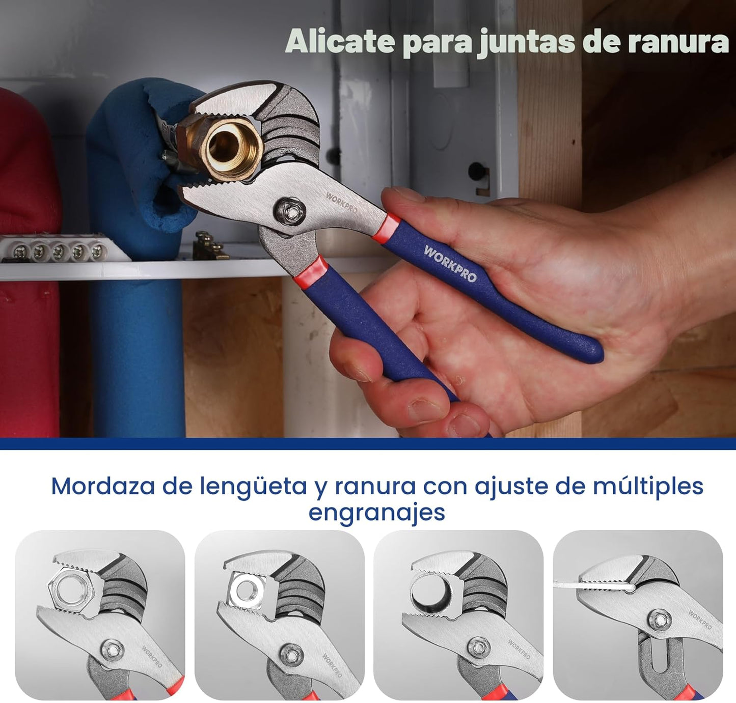 Juego de alicates WORKPRO de 7 piezas con junta de ranura, nariz la...