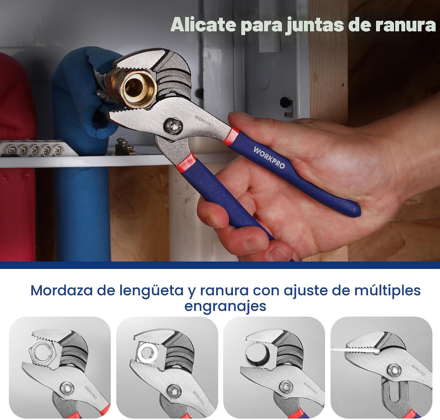Juego de alicates WORKPRO de 7 piezas con junta de ranura, nariz la...