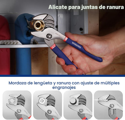 Juego de alicates WORKPRO de 7 piezas con junta de ranura, nariz la...