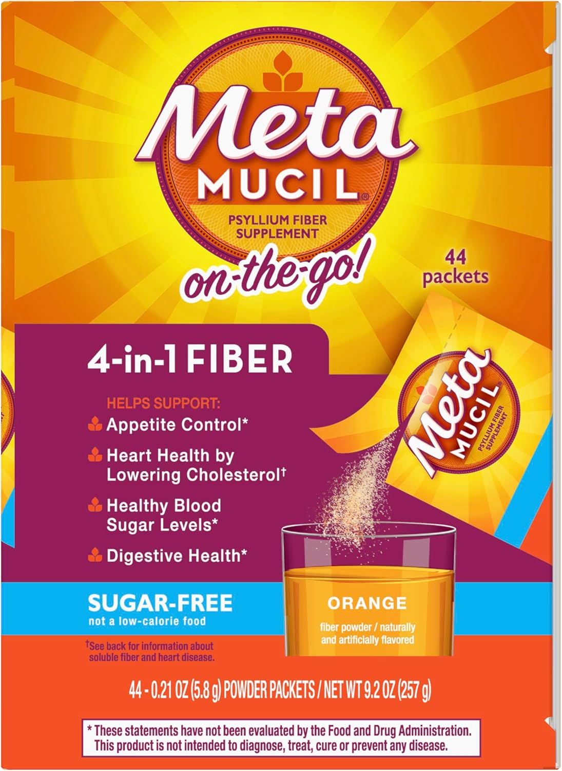 Metamucil Paquetes para llevar, sin azúcar, 44 paquetes, suplemento...