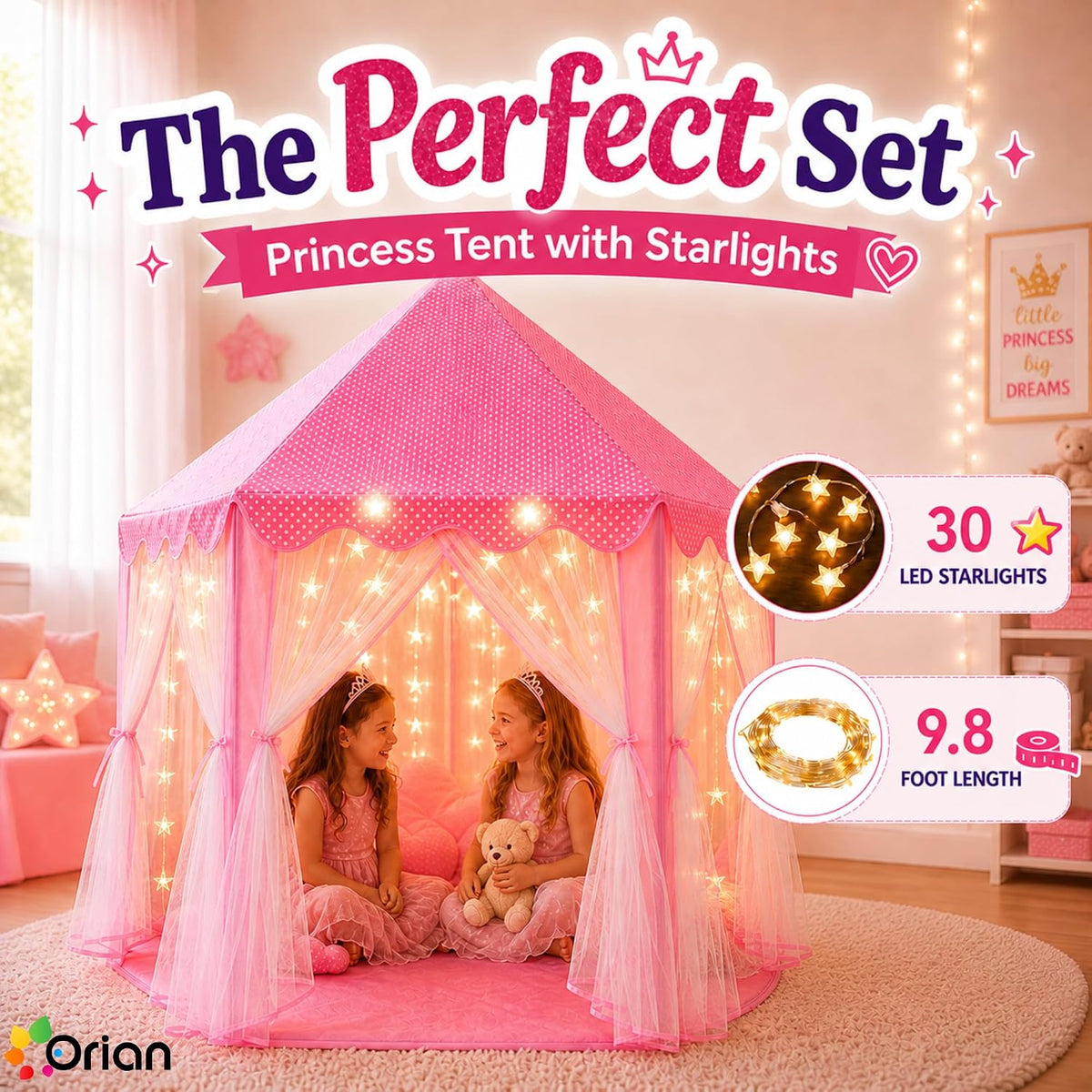 Tienda de campaña ORIAN Princess para niñas, tienda de juegos rosa...