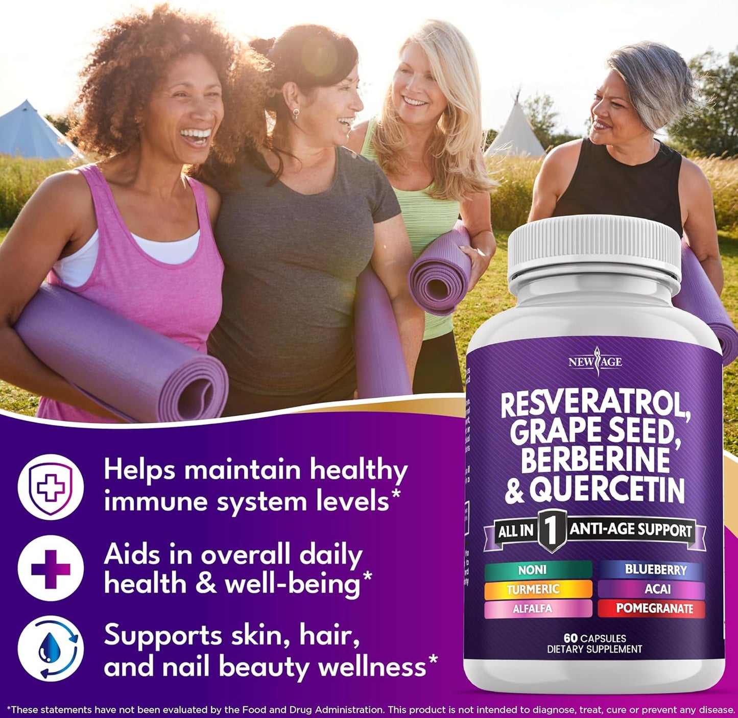 NEW AGE Resveratrol, berberina, extracto de semilla de uva, quercet...