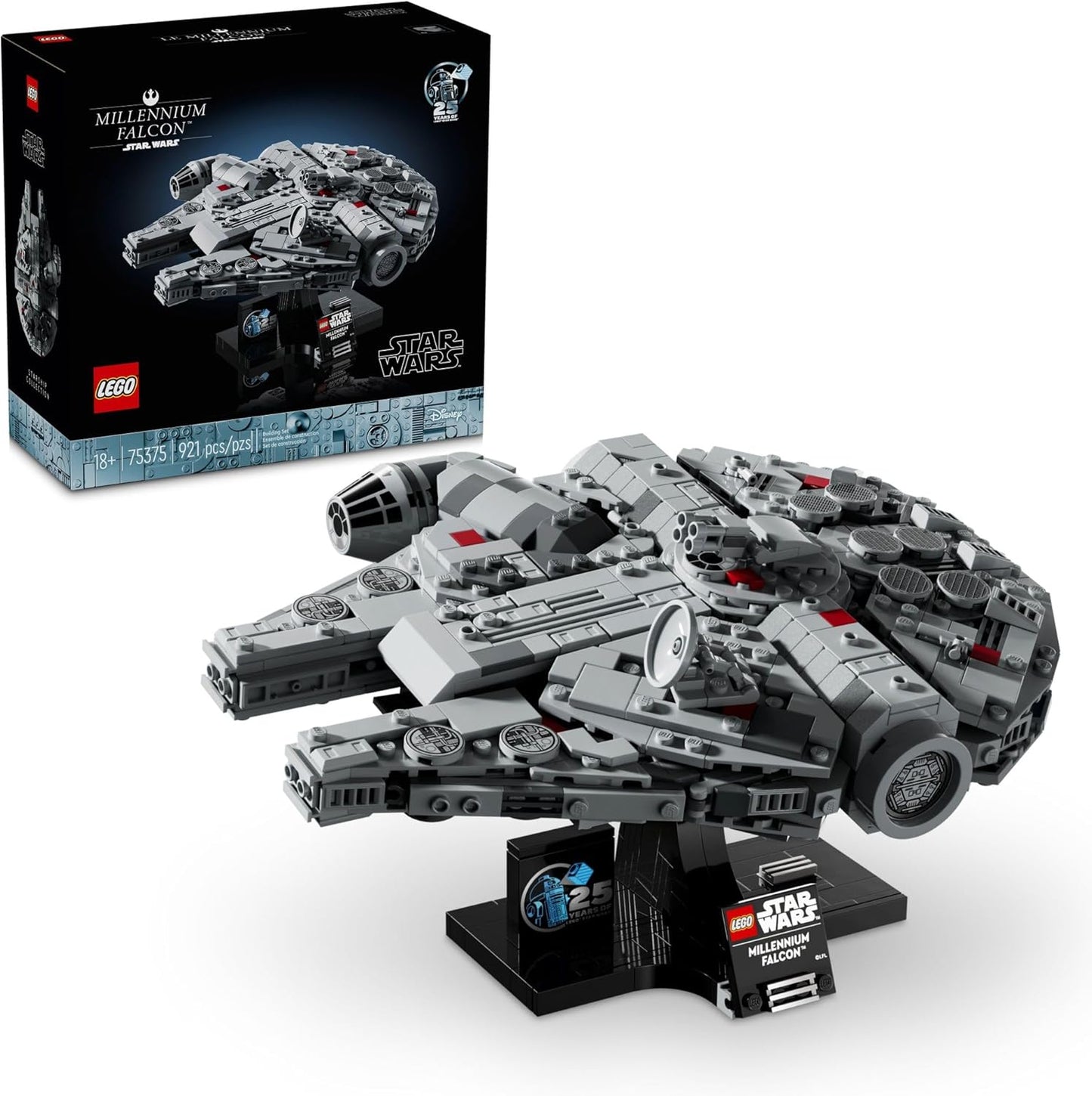 LEGO Star Wars Millennium Falcon A New Hope modelo coleccionable del 25 aniversario – Juegos de construcción de bricolaje para adultos, hombres y mujeres, a partir de 18 años – Viene con soporte de