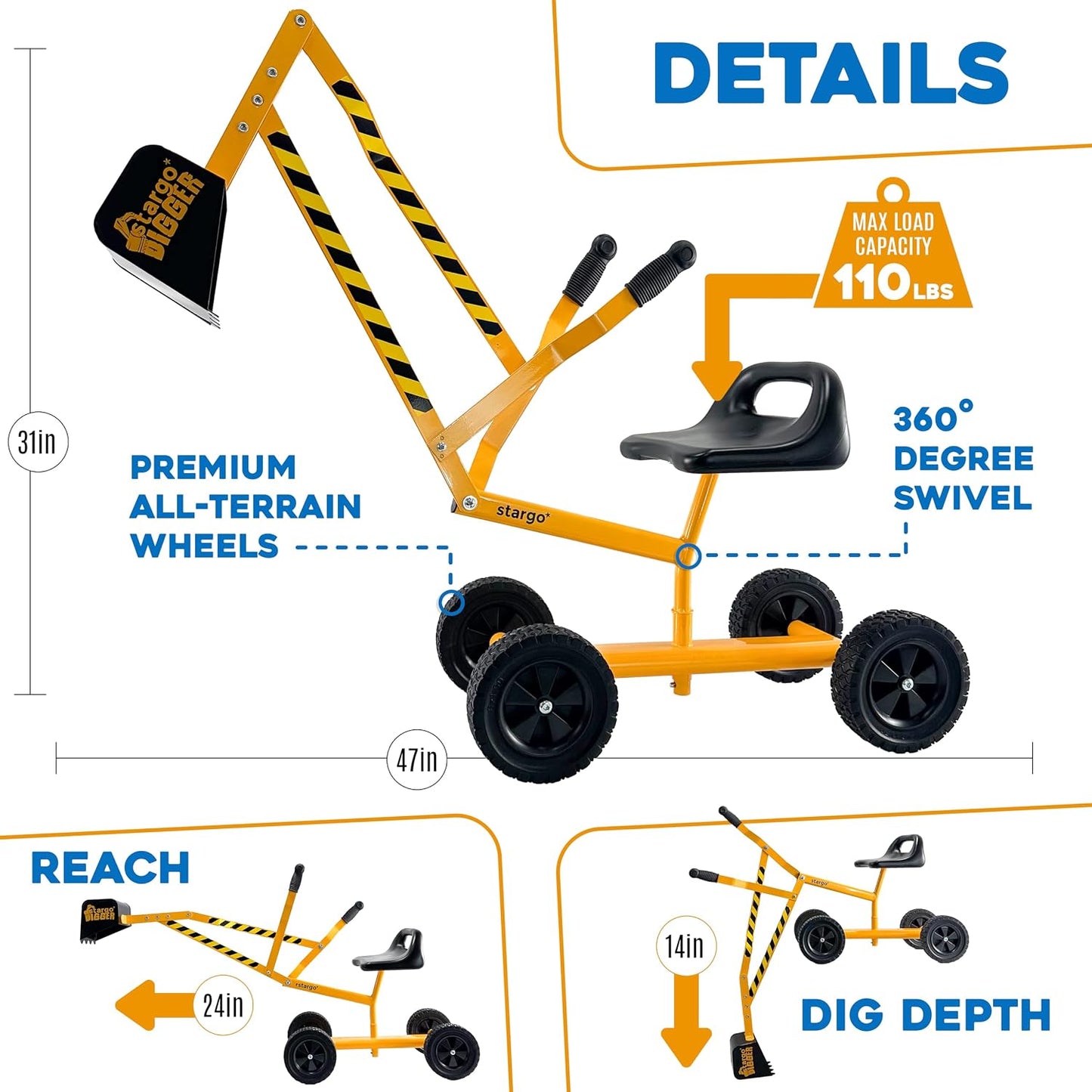 Stargo Excavadora de Juguete para Niños Cavadora de Arena con Rueda...