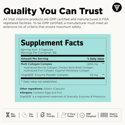Vital Vitamins Píldoras de colágeno múltiple para mujeres y hombres...