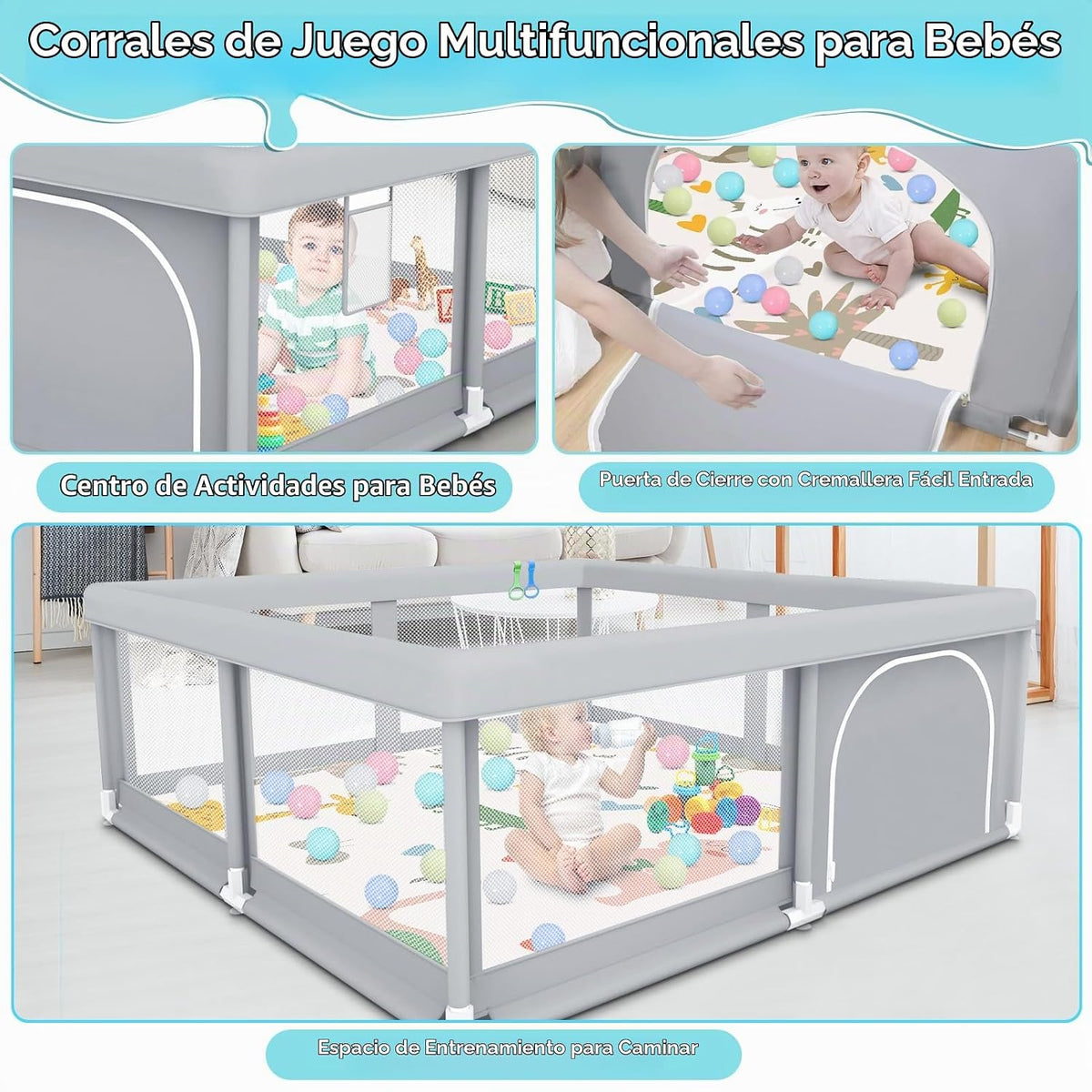 Fshibila Corralito para bebés de 50 x 50 pulgadas con paspartú, cor...