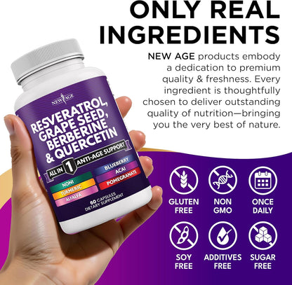 NEW AGE Resveratrol, berberina, extracto de semilla de uva, quercet...
