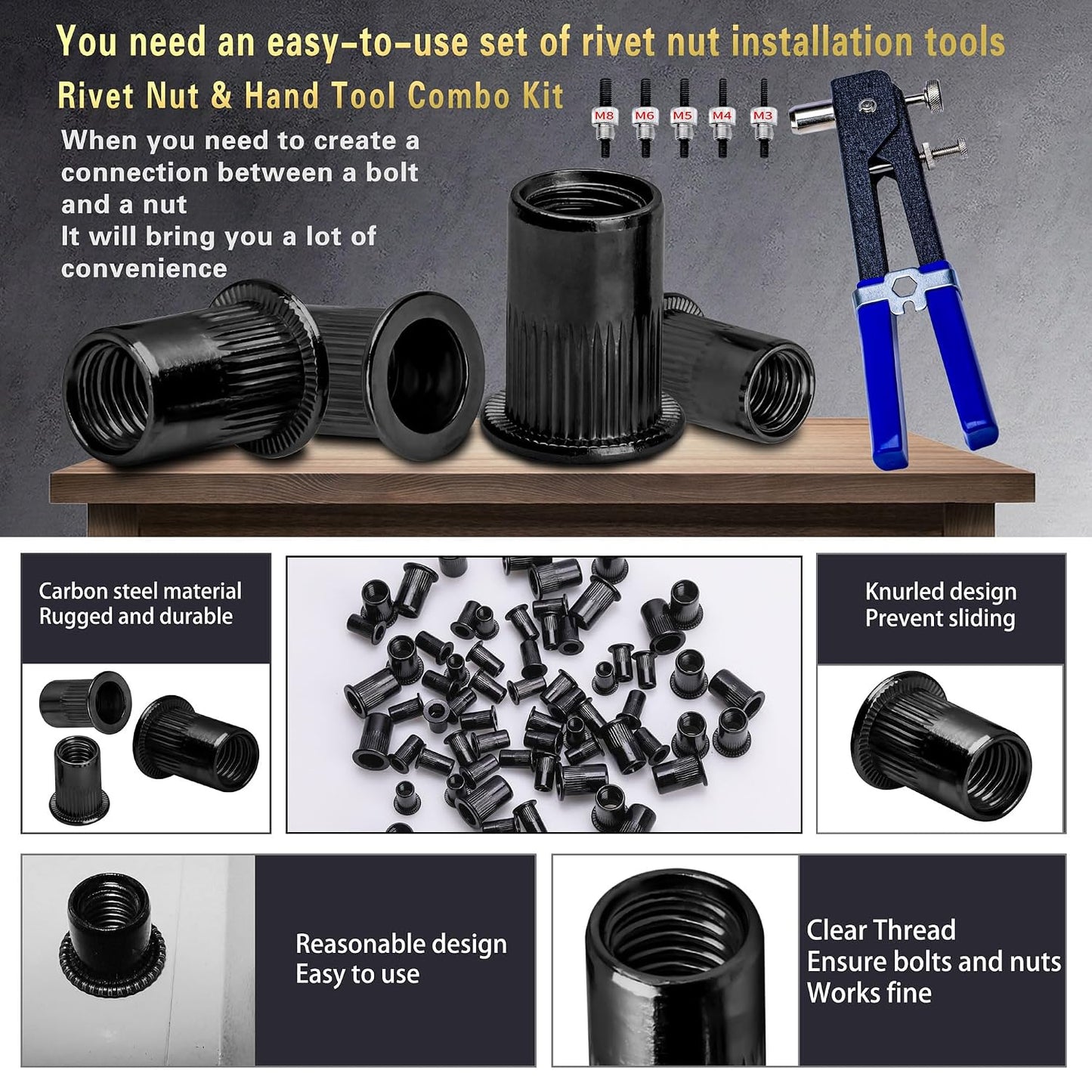 Kit de herramientas de tuerca de remache, 490 piezas de combinación...