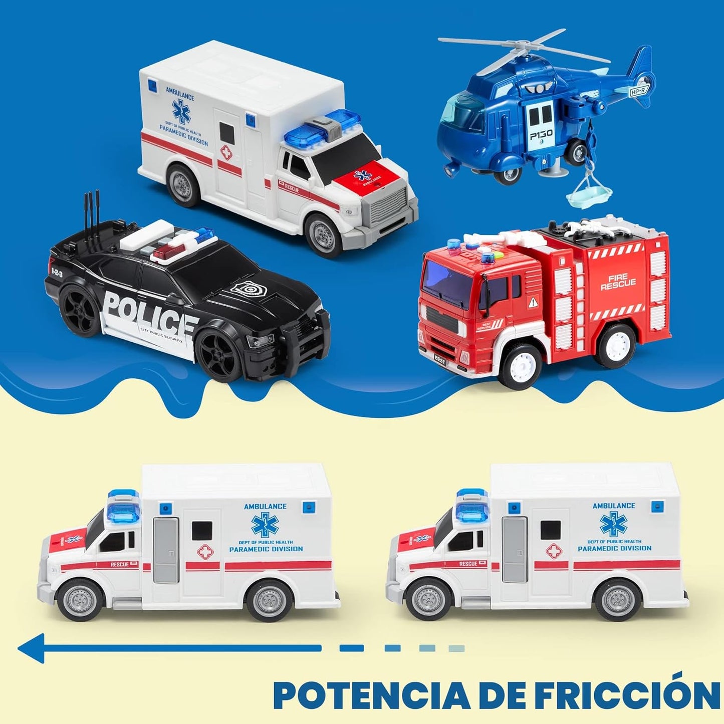 JOYIN 4 paquetes de juguetes de vehículos de emergencia, vehículos...