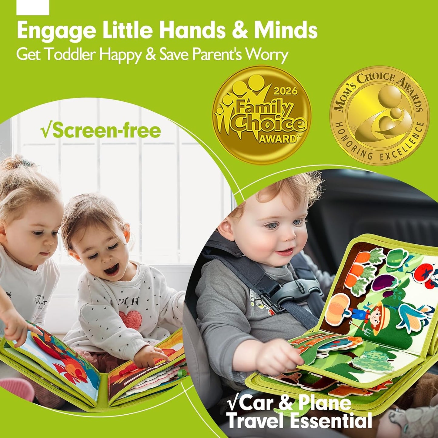 hahaland Libro de actividades para niños pequeños de 1 a 3 años, tablero de actividades Montessori Toys para niños de 1, 2, 3, 4 años, regalo de cumpleaños, libro de actividades silencioso 20 en 1 con