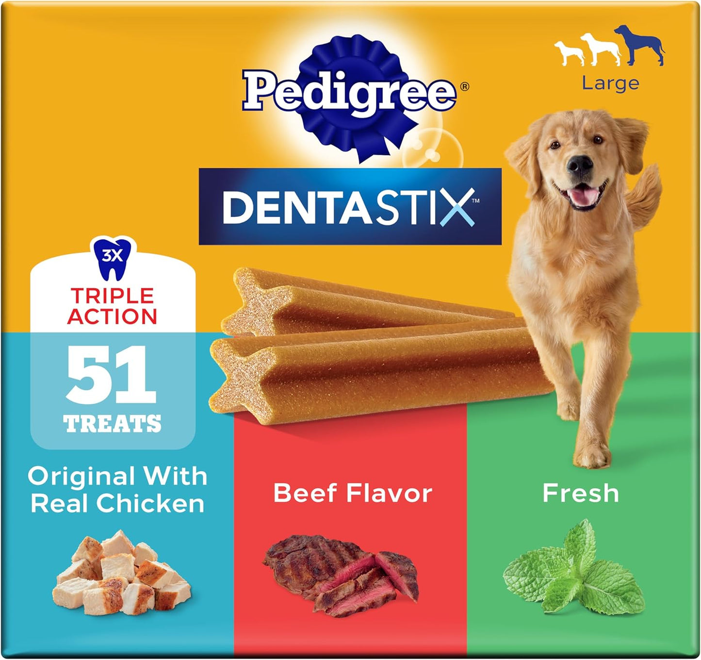 Pedigree Dentastix Golosinas para Perros de Raza Grande, Original,...