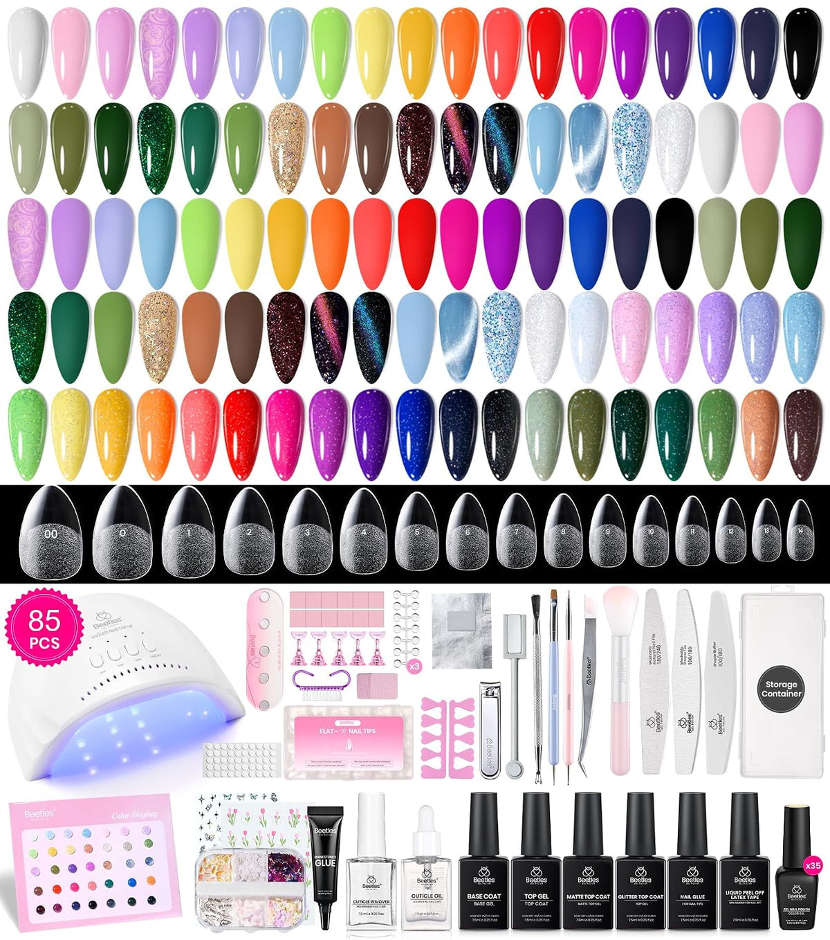 Beetles - Kit de esmalte de uñas de gel con luz UV, 80 unidades, 55...