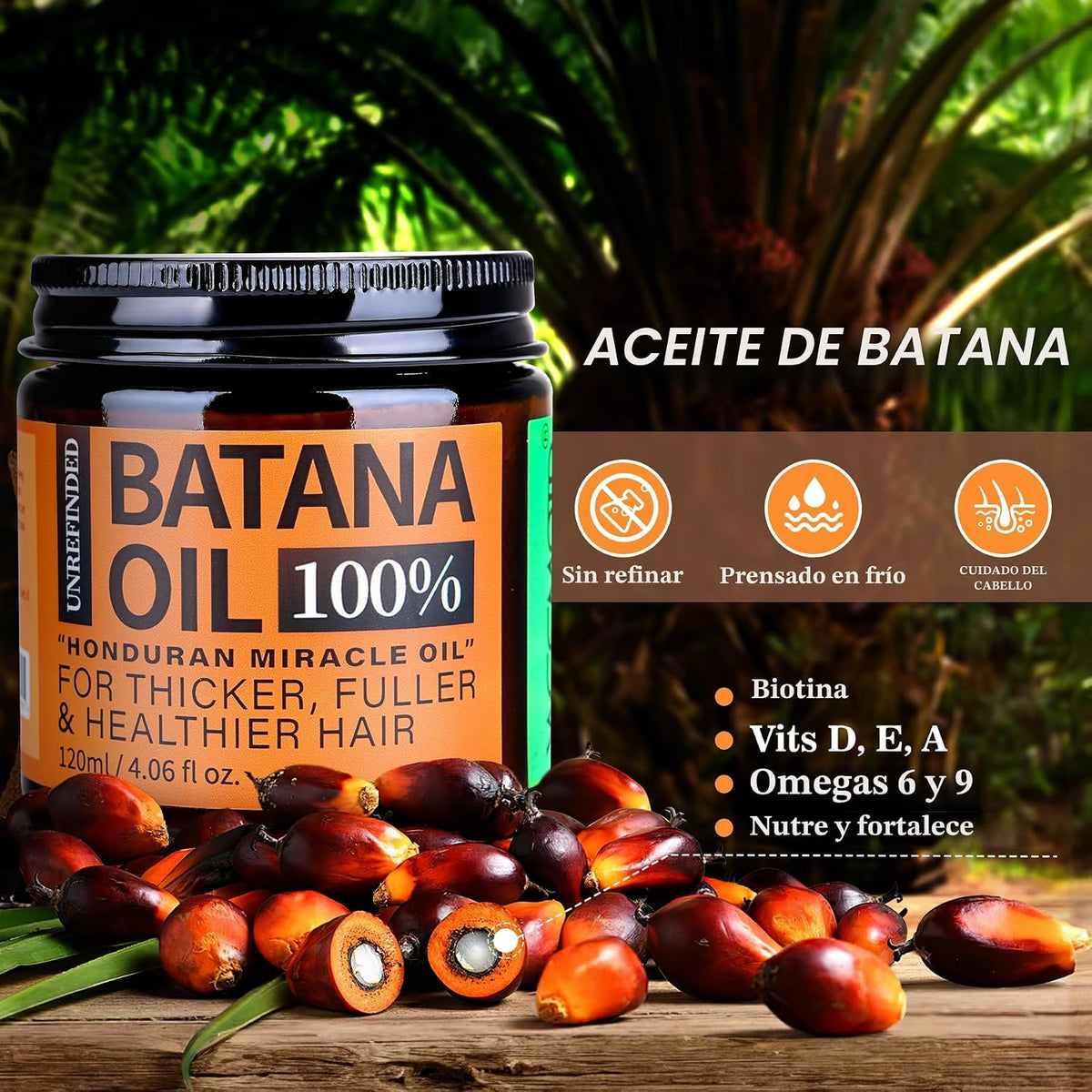 Aceite de batana 100% crudo para cabello de Honduras, 4.06 onzas lí...
