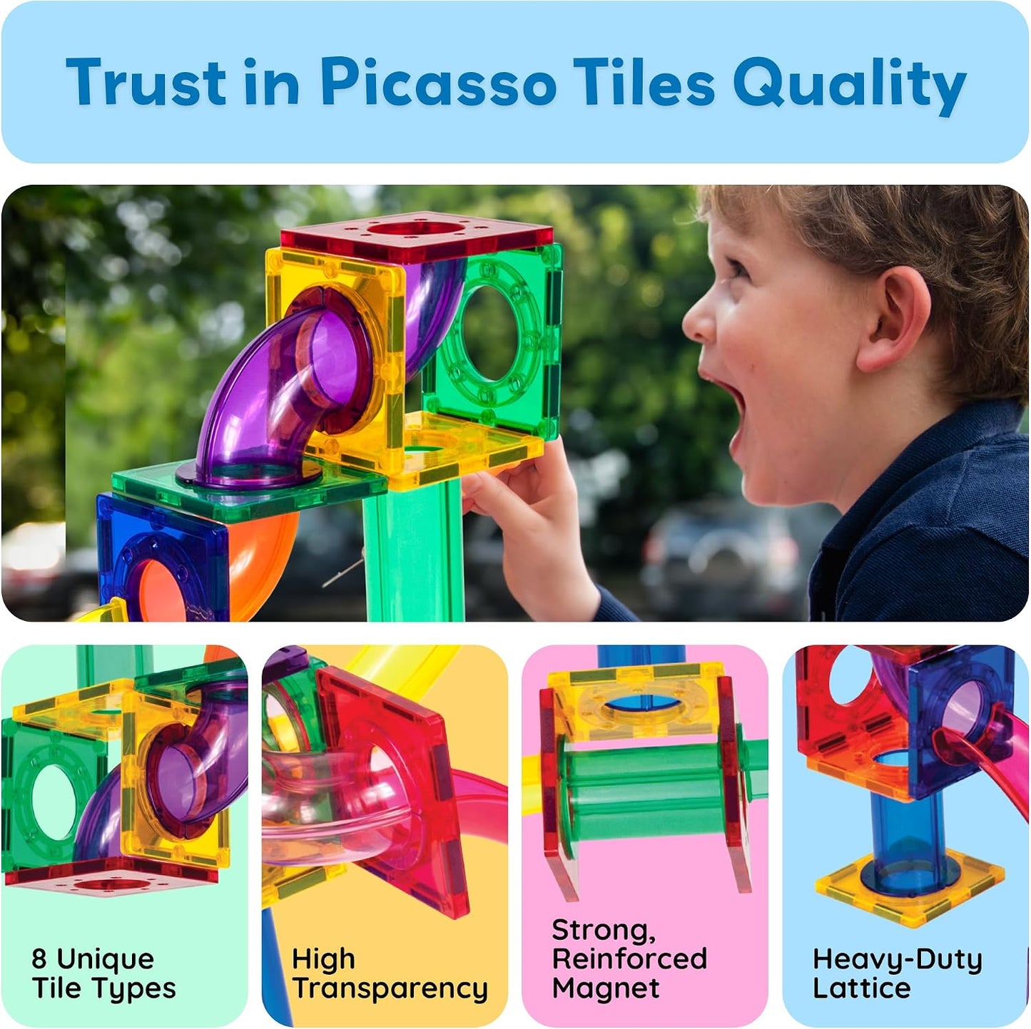 PicassoTiles 50 piezas Azulejos Magnéticos Pista de Canicas para Ni...