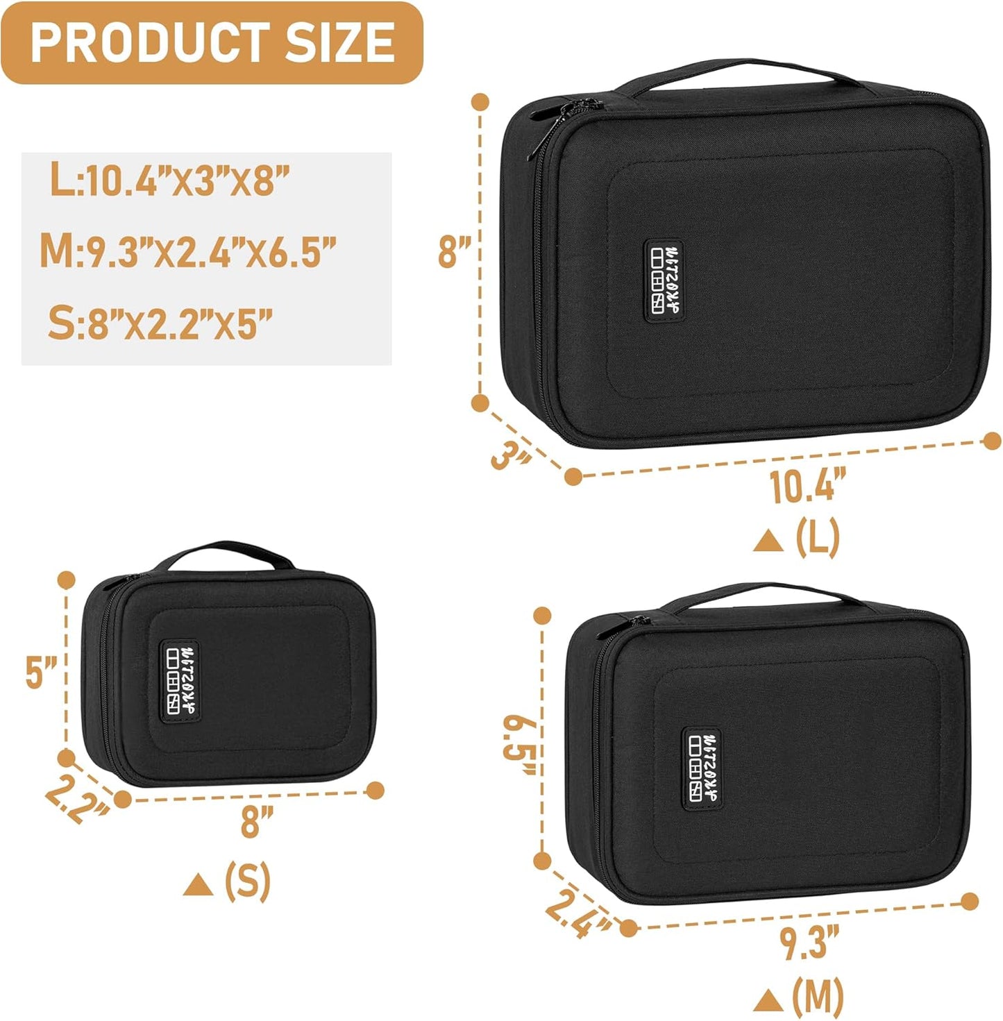 AKOZLIN Estuche organizador de cables con divisor ajustable, 3 unid...