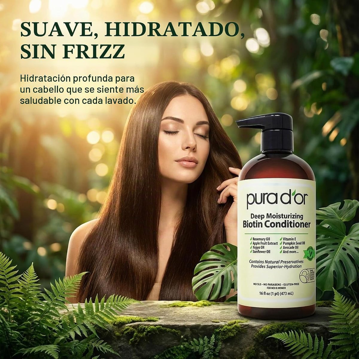 PURA D'OR Acondicionador de biotina hidratante profunda para el...