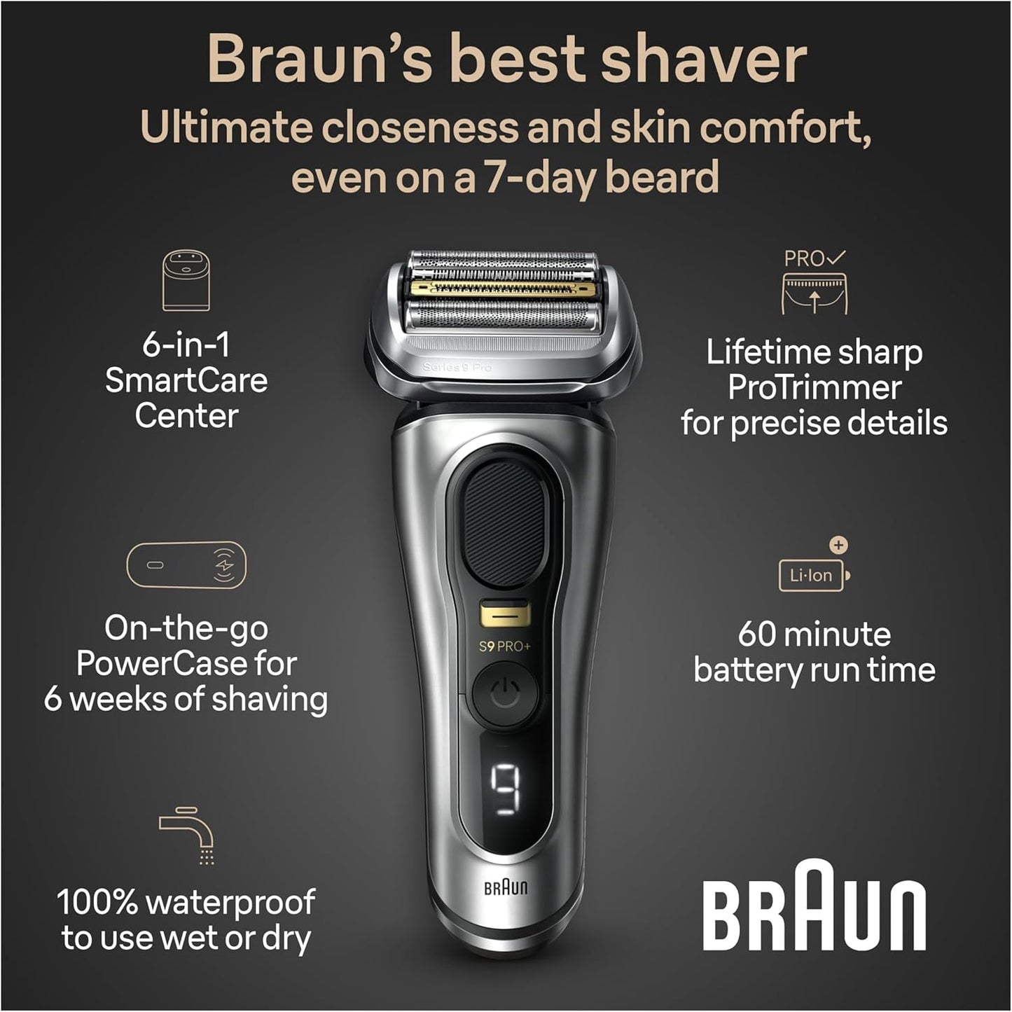 Braun Maquinilla de afeitar eléctrica Series 9 PRO+ 9577cc para hom...