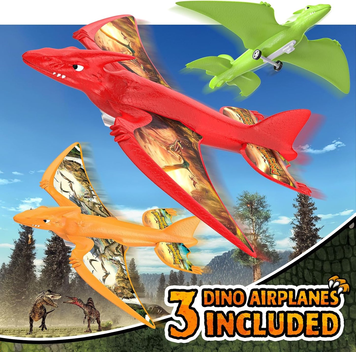 Aiencsai Paquete de 3 juguetes de lanzamiento de aviones de dinosau...